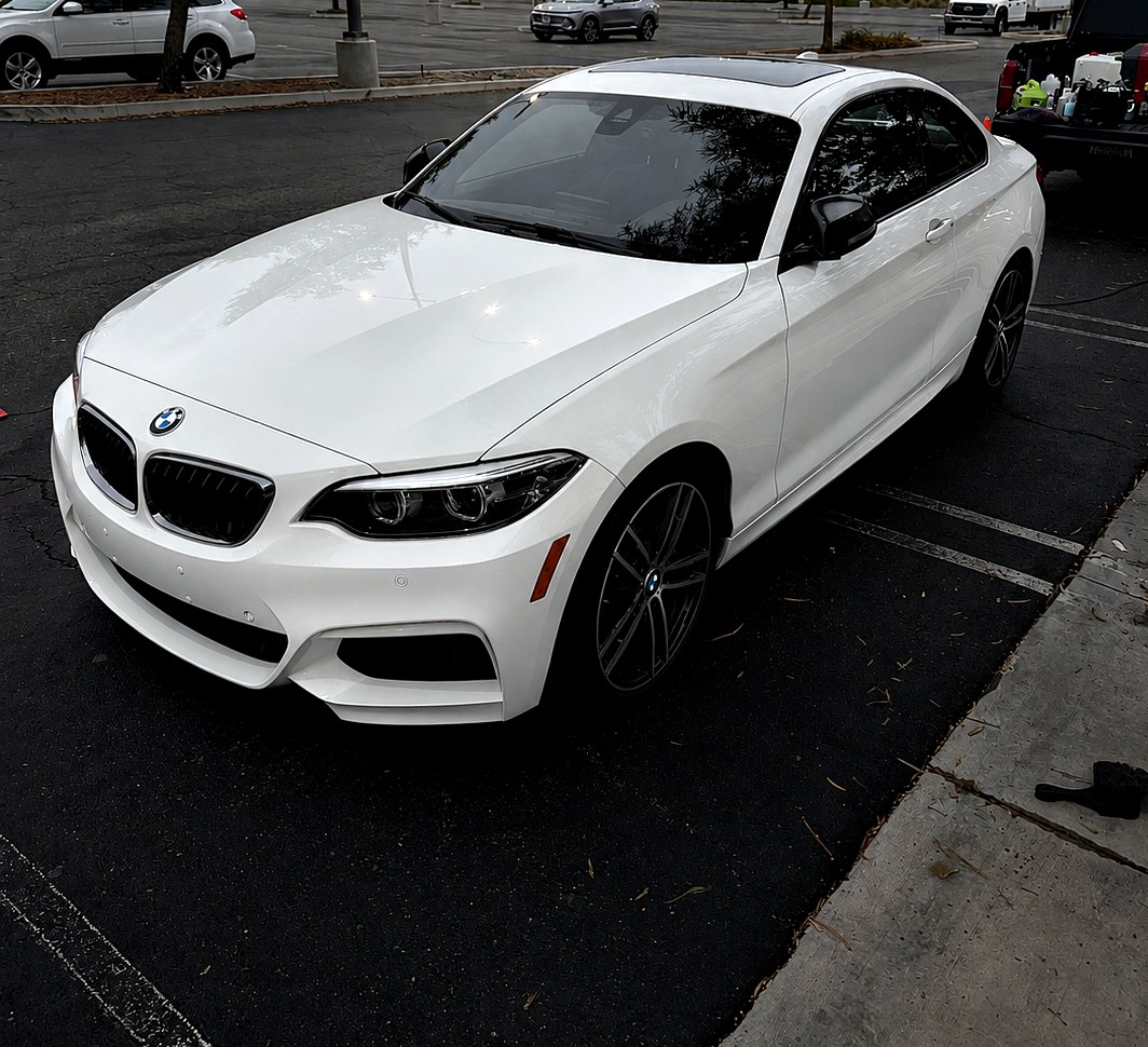 Detailed white BMW 2 Series coupe