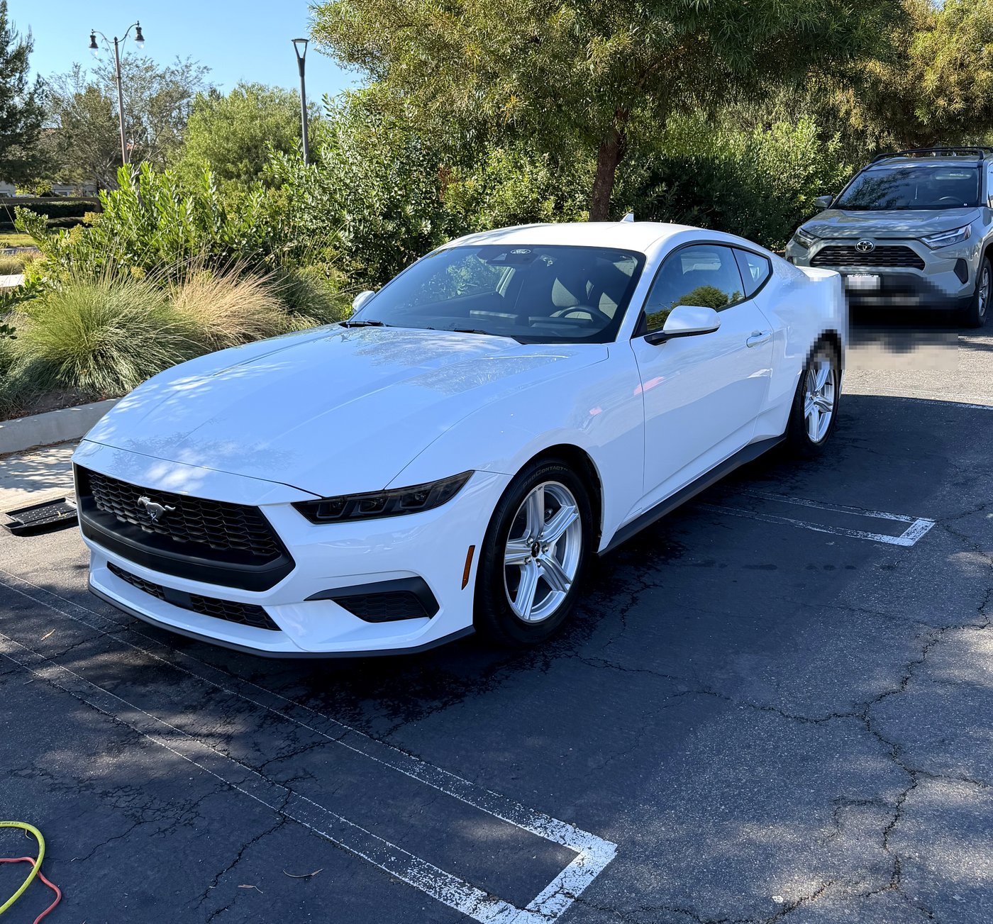 Detailed white Ford Mustang, exterior finished